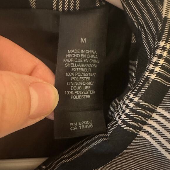 Axcess Liz Claiborne Plaid Belted Trench Coat Size M Black White Chic Preppy - Picture 8 of 12